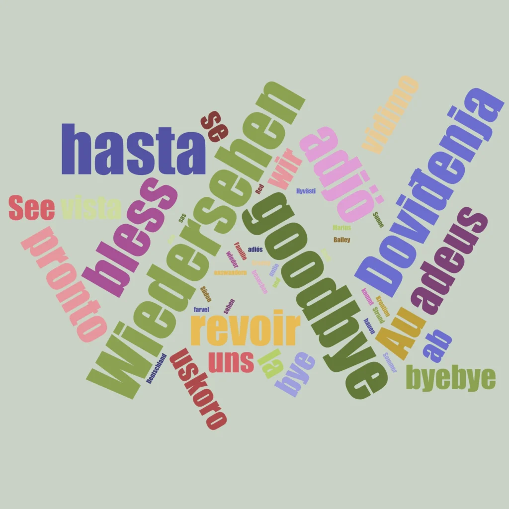 Abschied in verschiedenen Sprachen.